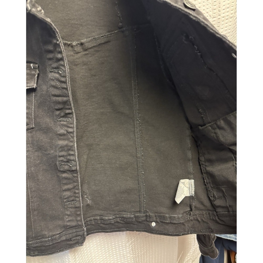 1511 Inc. Women's Distressed Size Medium Black Denim Trucker Pockets - Picture 6 of 12